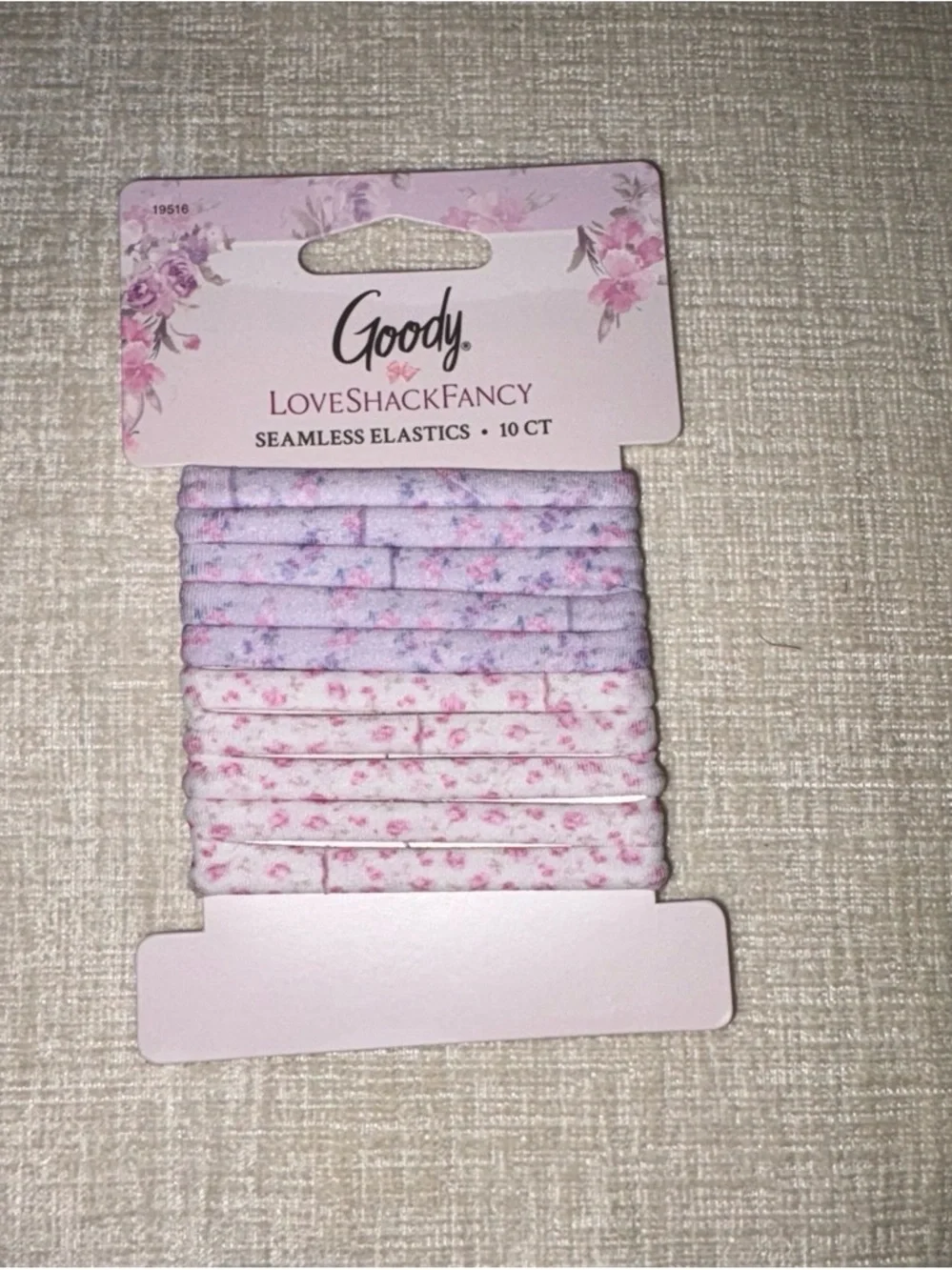 LoveShackFancy Pink and Lavender Floral Seamless Hair Elastics - 10 Pack